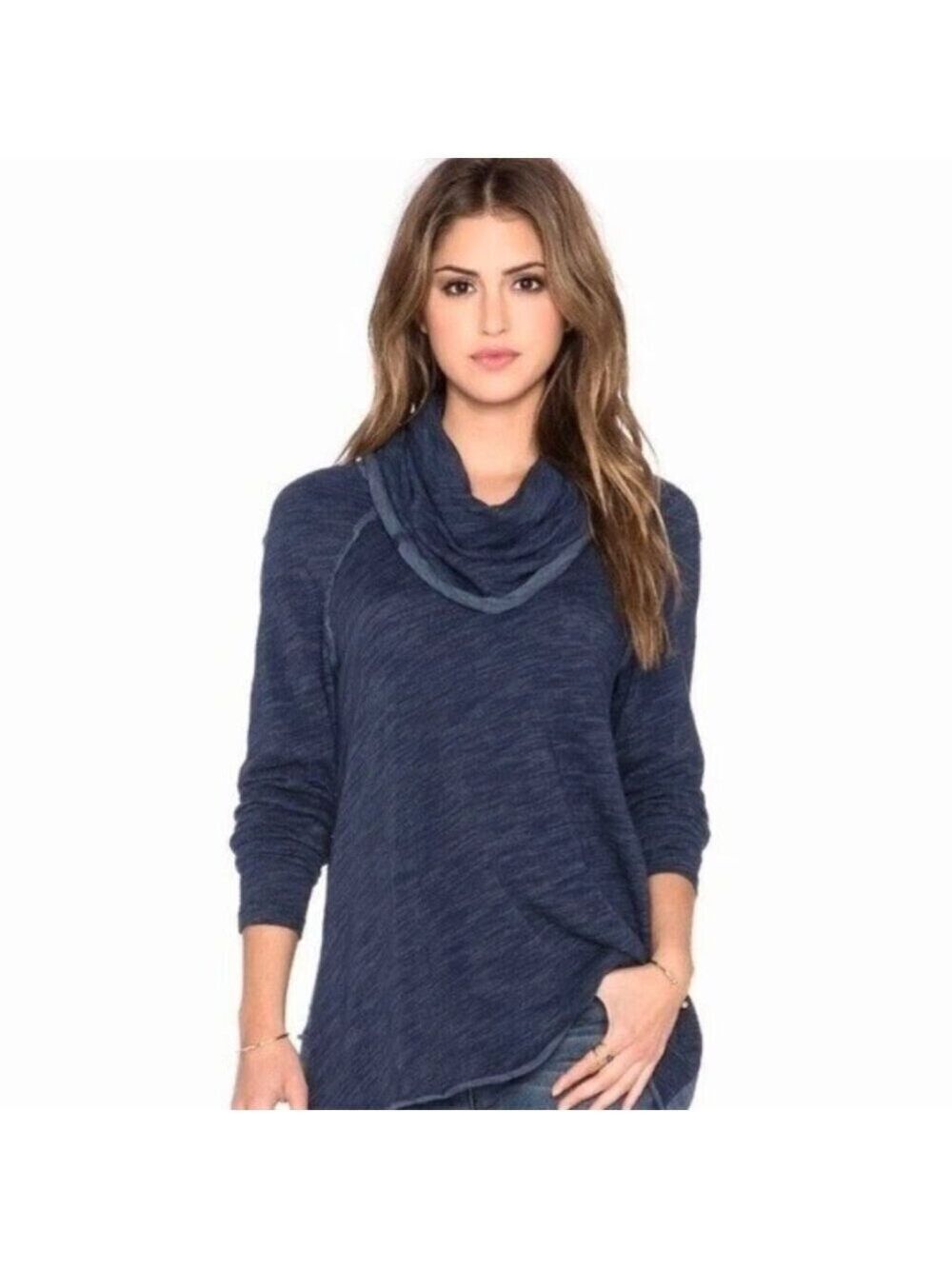 Free People Beach Long Sleeve Cocoon Blue Cowl Pullover Sweater - S/M